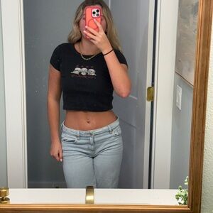 Brandy Melville Black Fitted Crop T-Shirt